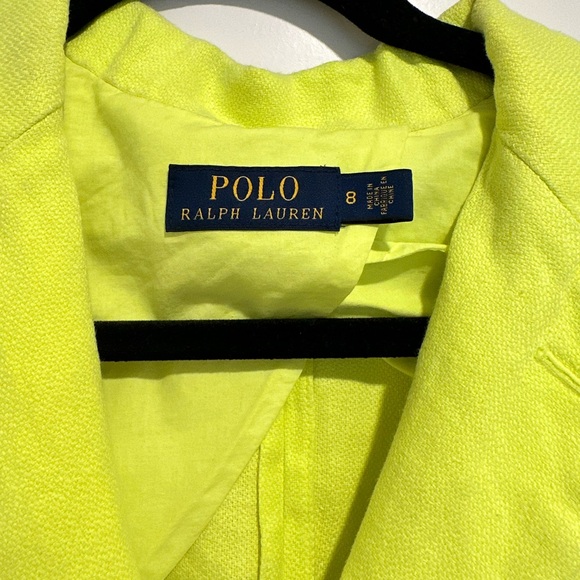 Polo Ralph Lauren Linen Blazer Jacket in Citrus Neon Yellow Size 8 - Picture 3 of 4